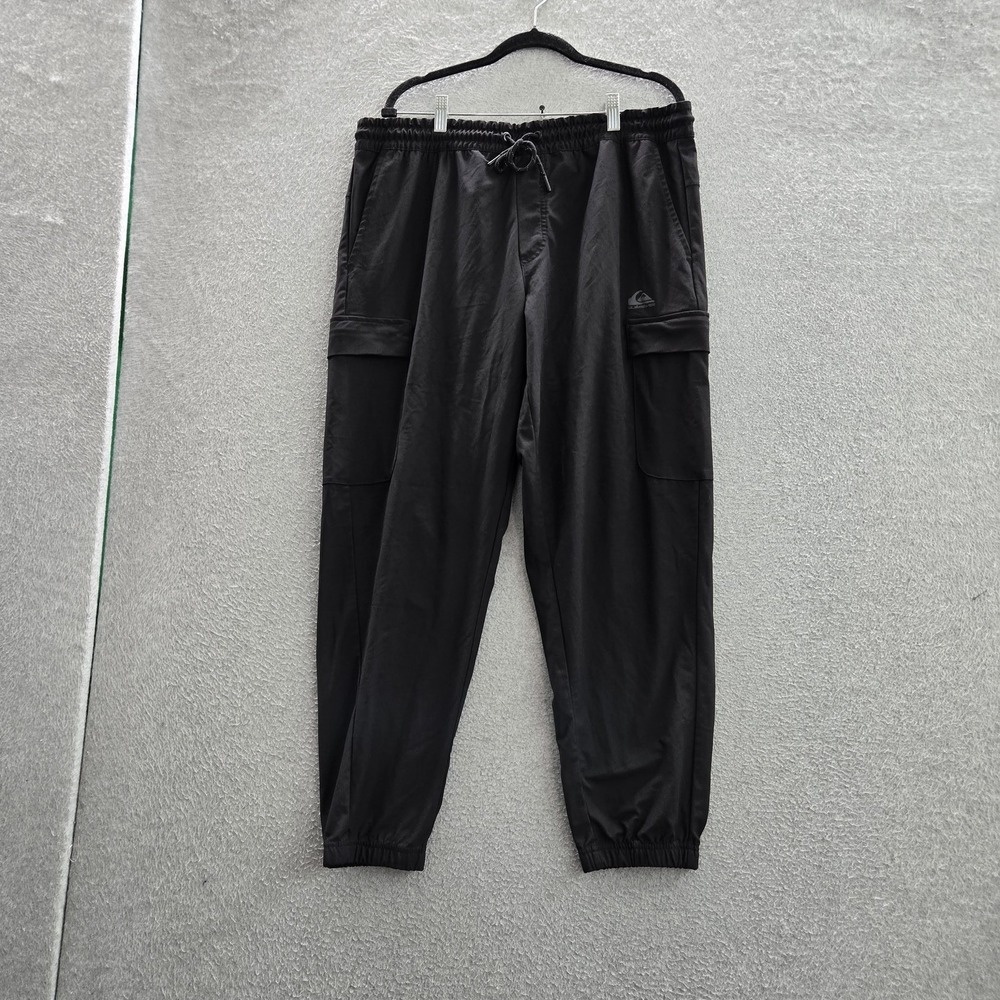 Quiksilver Men Activewear Pants XL Black Cargo Jogger Drawstring 27" Inseam